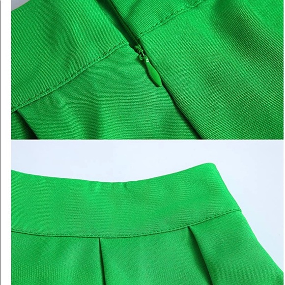 High Waisted Kelly Green Skater Circle Midi Skirt - Picture 3 of 5